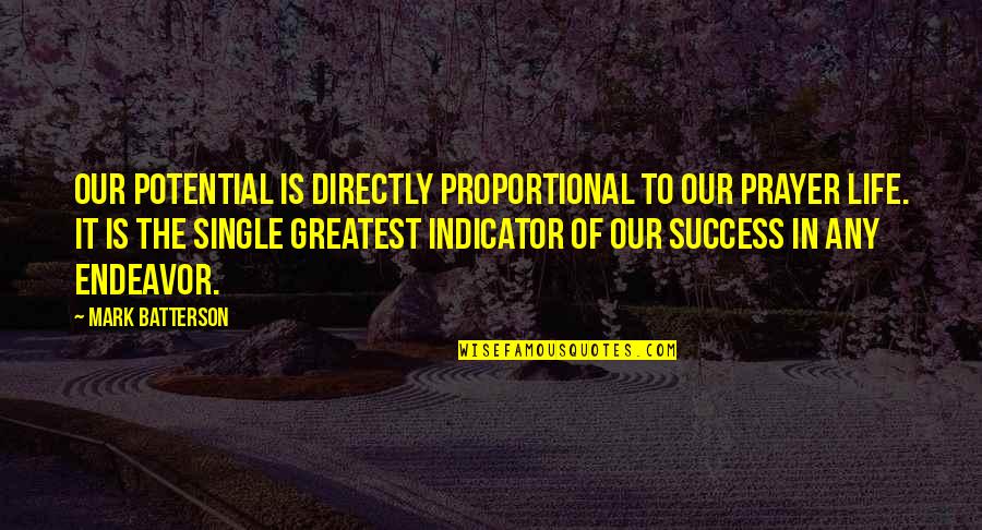 Prayer For Success In Life Quotes By Mark Batterson: Our potential is directly proportional to our prayer