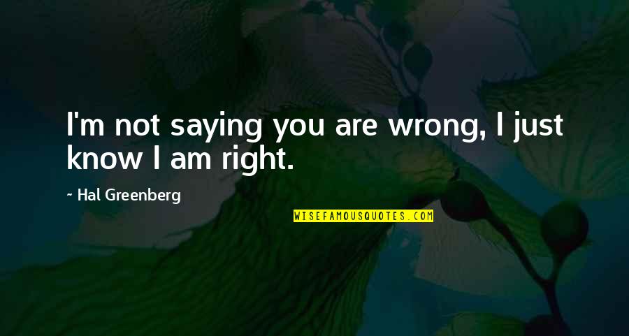 Prearranged Part Quotes By Hal Greenberg: I'm not saying you are wrong, I just