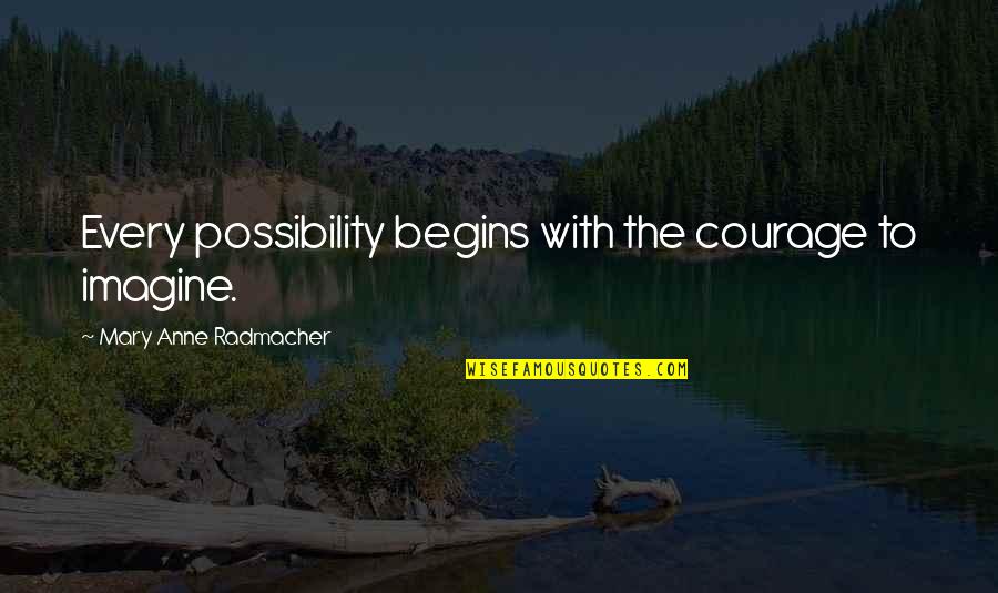Preexistent Quotes By Mary Anne Radmacher: Every possibility begins with the courage to imagine.