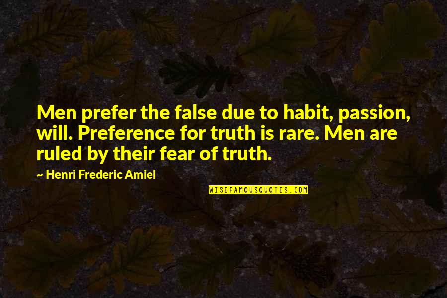 Prefer Quotes By Henri Frederic Amiel: Men prefer the false due to habit, passion,
