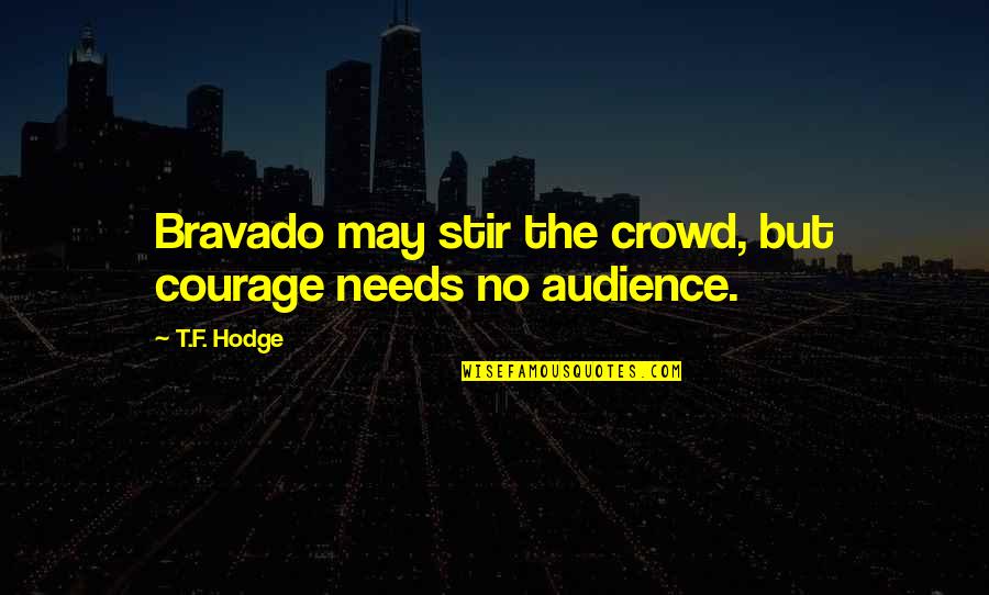 Preloaded Barbell Quotes By T.F. Hodge: Bravado may stir the crowd, but courage needs