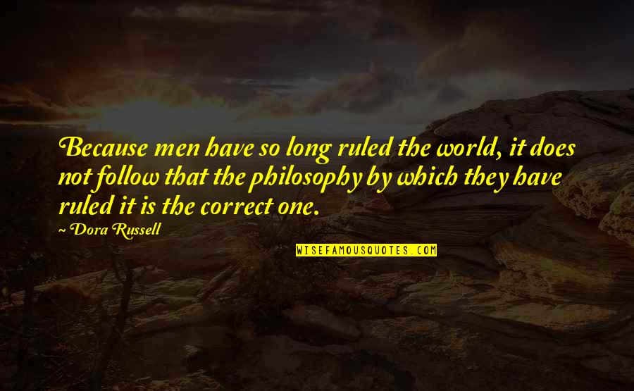 Prenatally Define Quotes By Dora Russell: Because men have so long ruled the world,