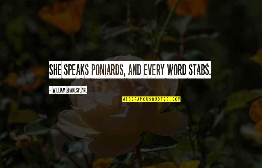 Preponderance Quotes By William Shakespeare: She speaks poniards, and every word stabs. Preponderance Quotes By William Shakespeare: She speaks poniards, and every word stabs.
