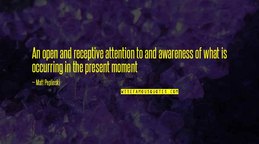 Present In The Moment Quotes By Matt Peplinski: An open and receptive attention to and awareness