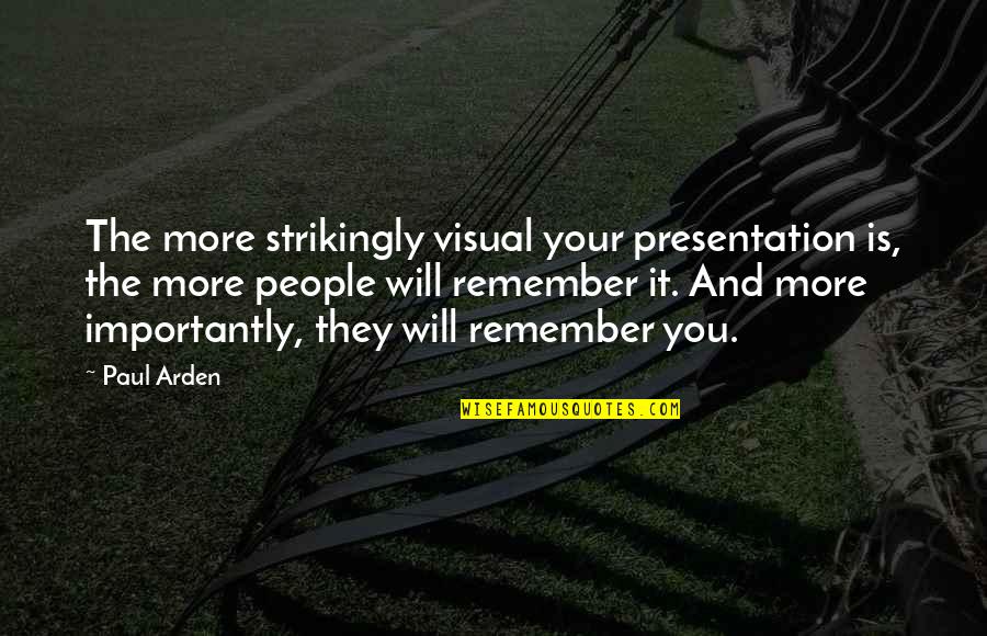 Presentation Quotes By Paul Arden: The more strikingly visual your presentation is, the