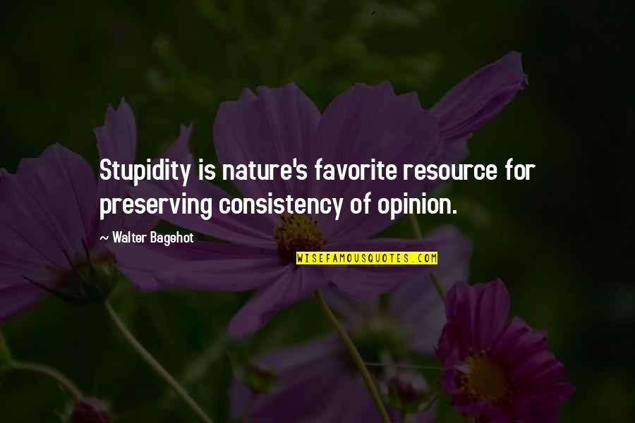 Preserving Quotes By Walter Bagehot: Stupidity is nature's favorite resource for preserving consistency