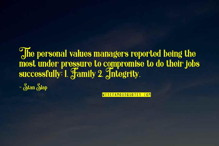 Pressure From Family Quotes By Stan Slap: The personal values managers reported being the most