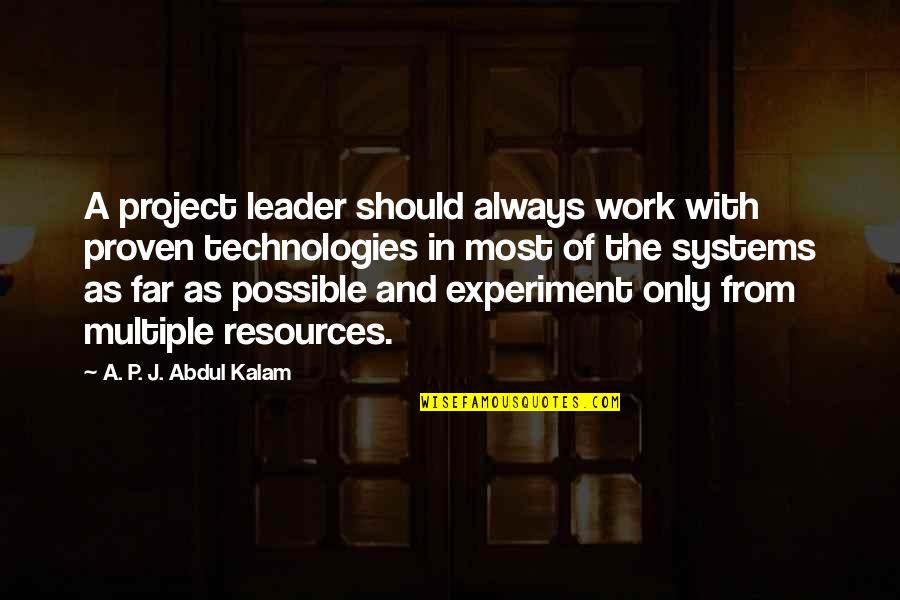 Presuntuoso Definicion Quotes By A. P. J. Abdul Kalam: A project leader should always work with proven