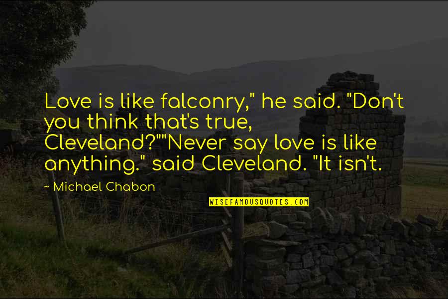 Pretend To Be Nice Quotes By Michael Chabon: Love is like falconry," he said. "Don't you Pretend To Be Nice Quotes By Michael Chabon: Love is like falconry," he said. "Don't you