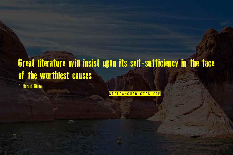 Pretoro Wikipedia Quotes By Harold Bloom: Great literature will insist upon its self-sufficiency in