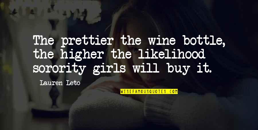 Prettier Than You Quotes By Lauren Leto: The prettier the wine bottle, the higher the