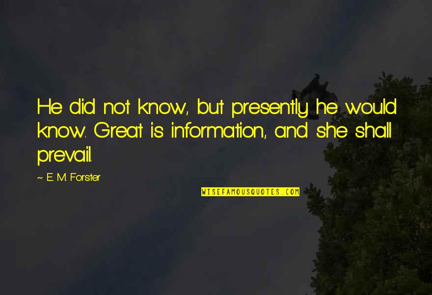 Prevail Quotes By E. M. Forster: He did not know, but presently he would