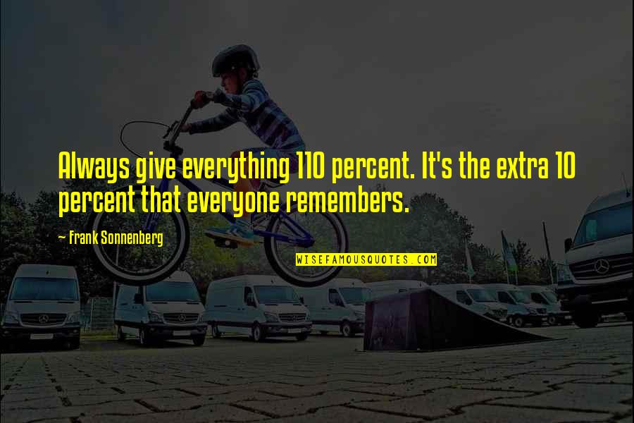 Pride The Quotes By Frank Sonnenberg: Always give everything 110 percent. It's the extra Pride The Quotes By Frank Sonnenberg: Always give everything 110 percent. It's the extra