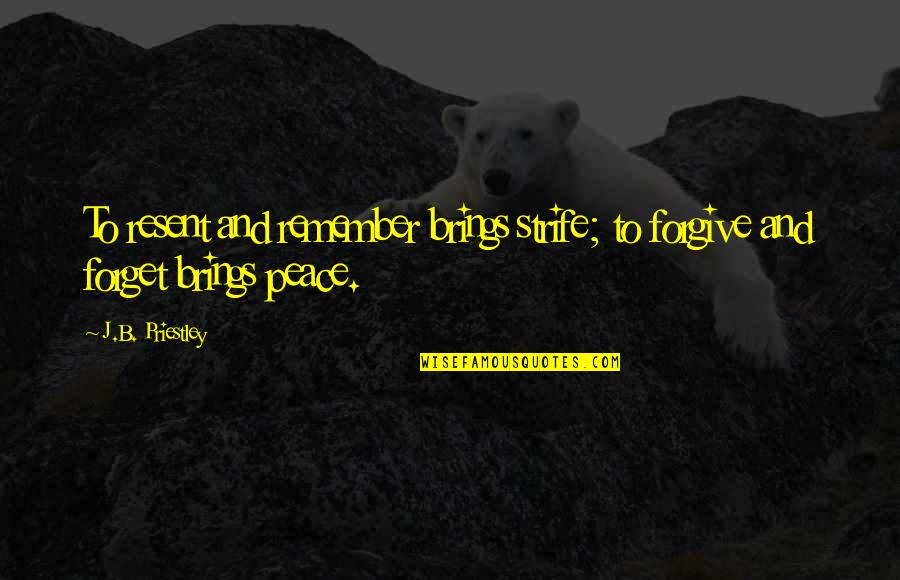 Priestley's Quotes By J.B. Priestley: To resent and remember brings strife; to forgive