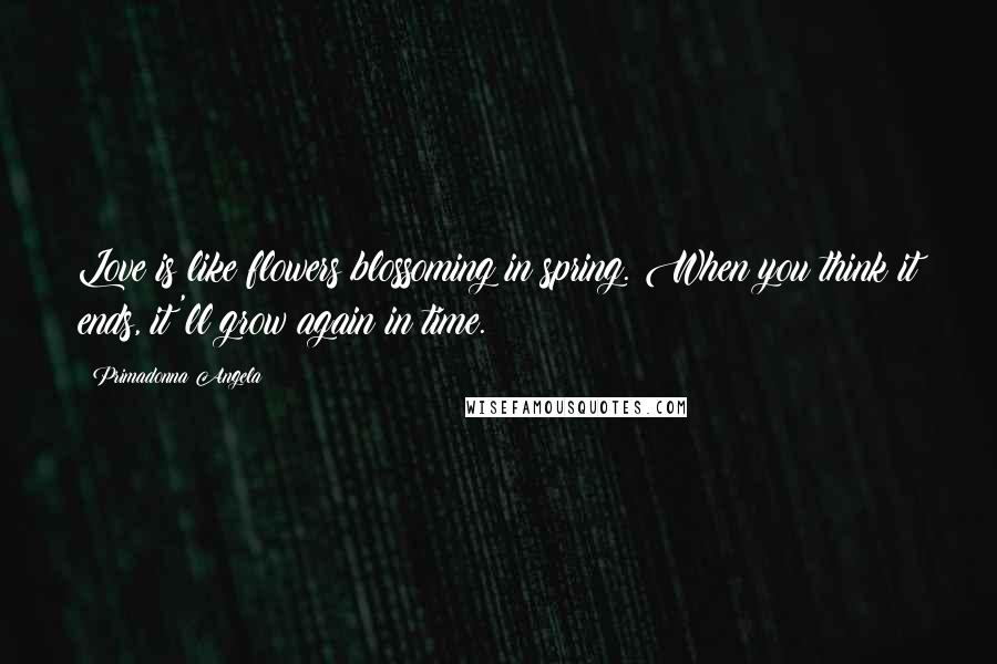 Primadonna Angela quotes: Love is like flowers blossoming in spring. When you think it ends, it'll grow again in time.