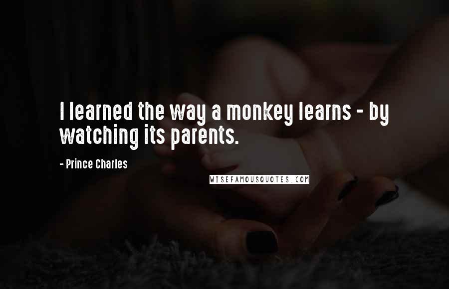 Prince Charles quotes: I learned the way a monkey learns - by watching its parents.