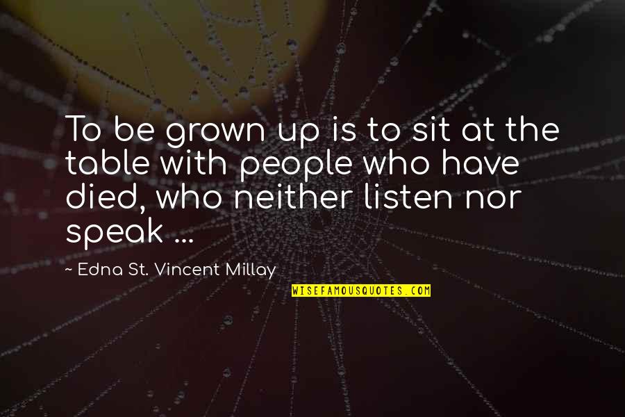 Princess And Her Prince Quotes By Edna St. Vincent Millay: To be grown up is to sit at