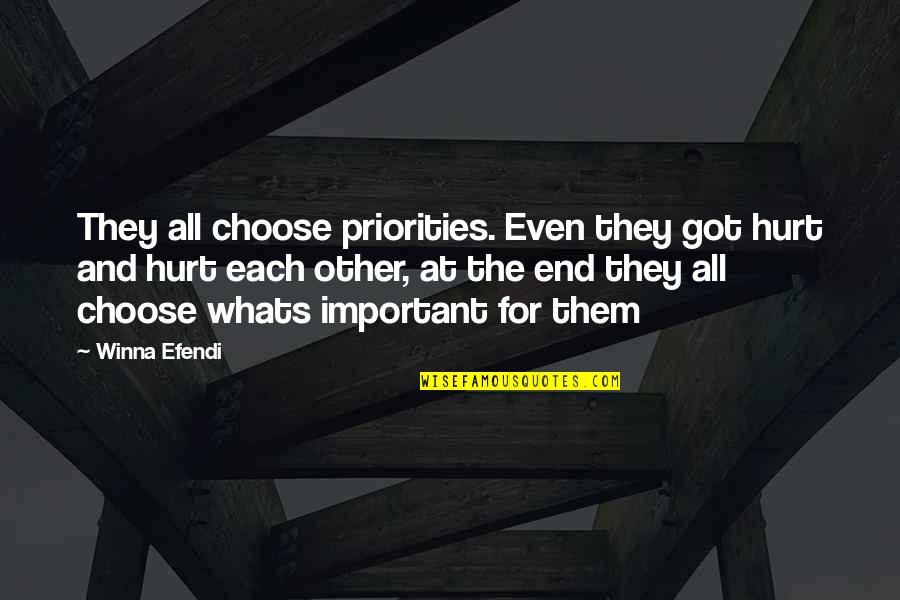 Priorities In Life And Love Quotes By Winna Efendi: They all choose priorities. Even they got hurt Priorities In Life And Love Quotes By Winna Efendi: They all choose priorities. Even they got hurt