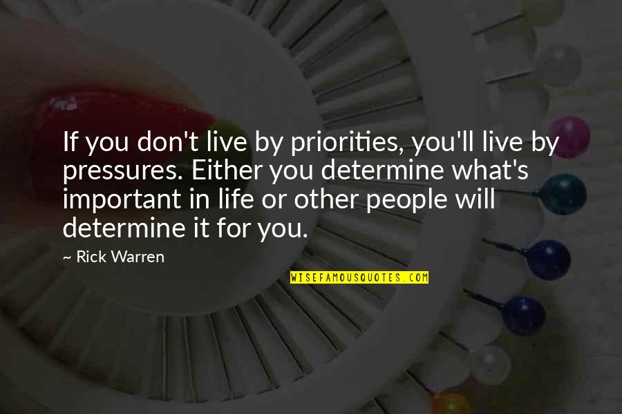 Priorities In Life Quotes By Rick Warren: If you don't live by priorities, you'll live Priorities In Life Quotes By Rick Warren: If you don't live by priorities, you'll live