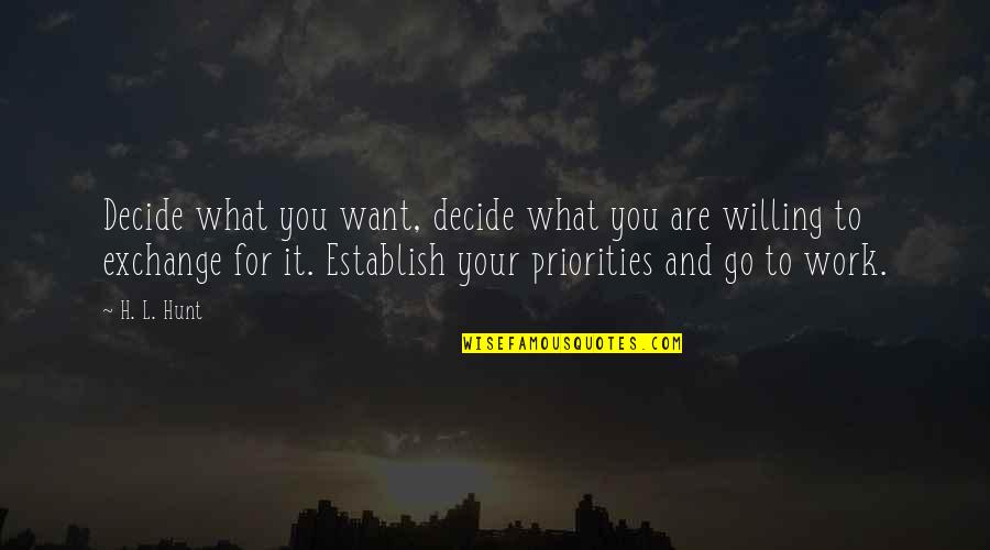 Priorities In Work Quotes By H. L. Hunt: Decide what you want, decide what you are