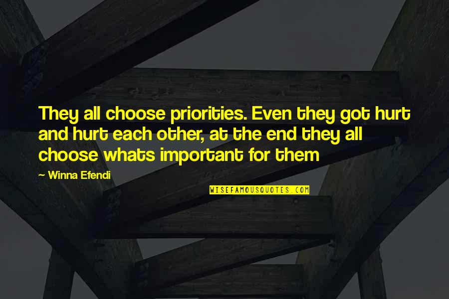 Priorities Over Love Quotes By Winna Efendi: They all choose priorities. Even they got hurt