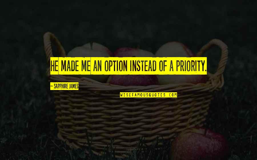 Priority Not An Option Quotes By Sapphire James: he made me an option instead of a Priority Not An Option Quotes By Sapphire James: he made me an option instead of a
