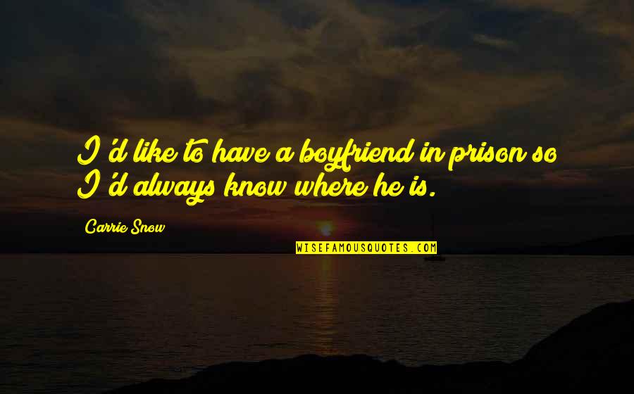 Prison'd Quotes By Carrie Snow: I'd like to have a boyfriend in prison