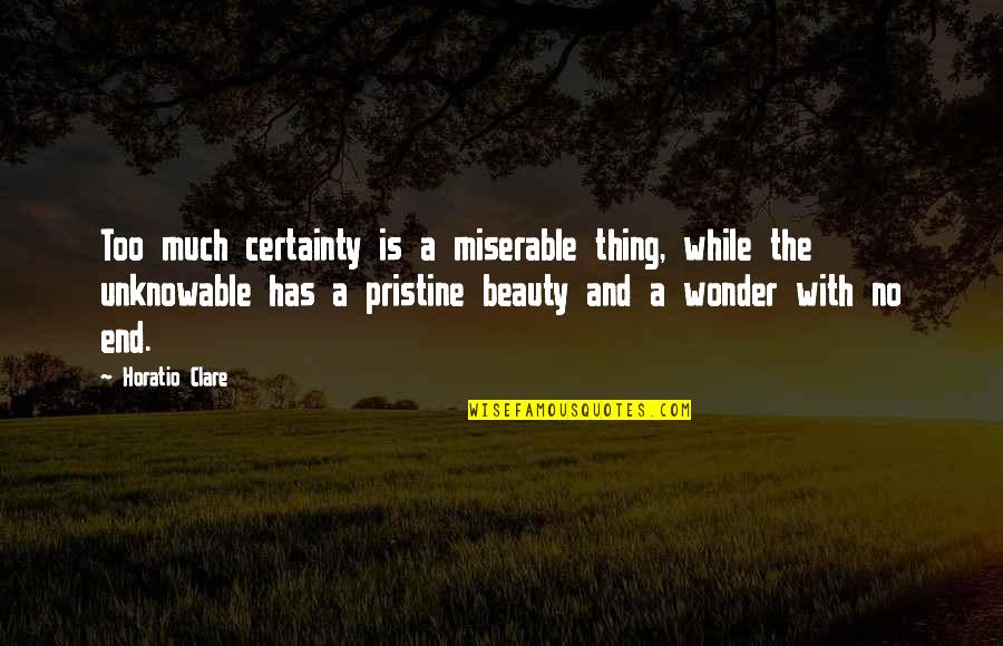 Pristine Quotes By Horatio Clare: Too much certainty is a miserable thing, while
