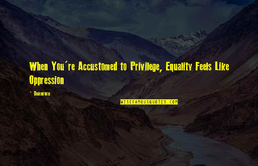 Privilege And Oppression Quotes By Unknown: When You're Accustomed to Privilege, Equality Feels Like