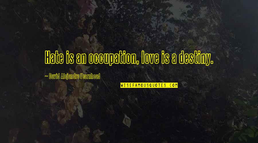 Privilege And Responsibility Quotes By David Alejandro Fearnhead: Hate is an occupation, love is a destiny.