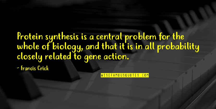 Probability Related Quotes By Francis Crick: Protein synthesis is a central problem for the