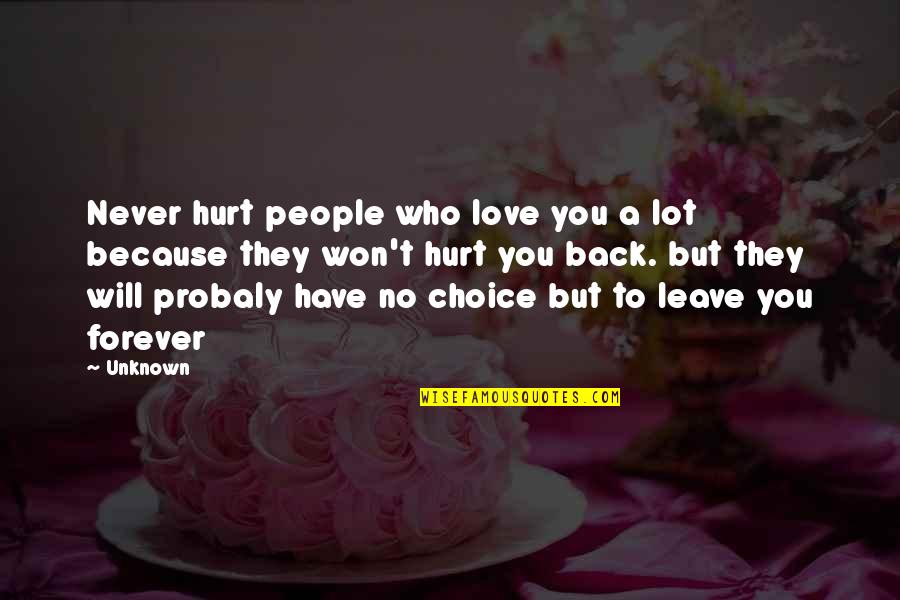 Probaly Quotes By Unknown: Never hurt people who love you a lot Probaly Quotes By Unknown: Never hurt people who love you a lot