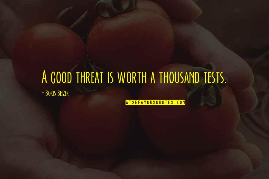 Probherbs Quotes By Boris Beizer: A good threat is worth a thousand tests. Probherbs Quotes By Boris Beizer: A good threat is worth a thousand tests.