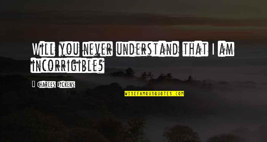 Prodanova Quotes By Charles Dickens: Will you never understand that I am incorrigible?