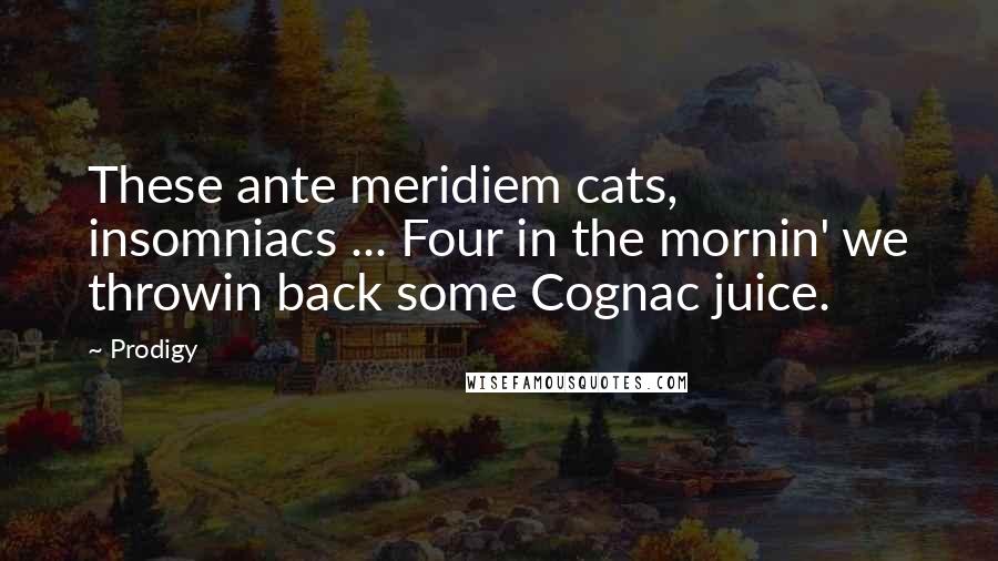 Prodigy quotes: These ante meridiem cats, insomniacs ... Four in the mornin' we throwin back some Cognac juice.