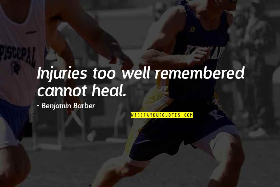 Producten Delhaize Quotes By Benjamin Barber: Injuries too well remembered cannot heal.