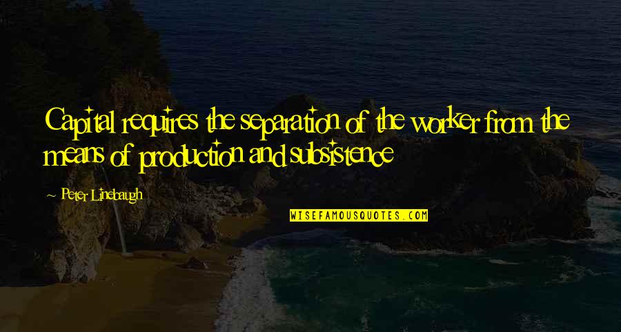 Production In Economics Quotes By Peter Linebaugh: Capital requires the separation of the worker from