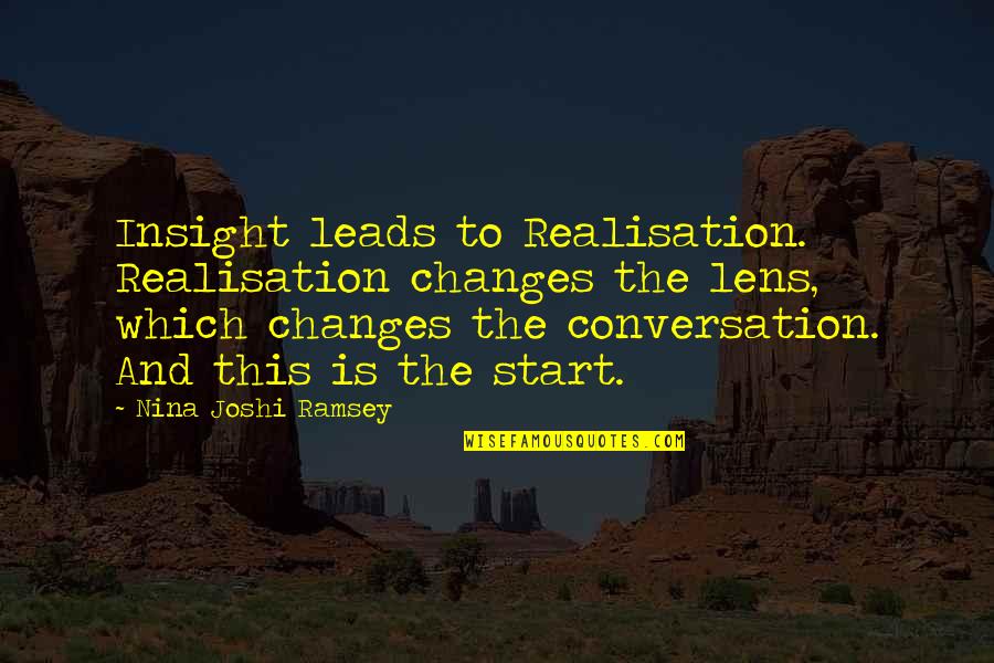 Prognostics Surveys Quotes By Nina Joshi Ramsey: Insight leads to Realisation. Realisation changes the lens, Prognostics Surveys Quotes By Nina Joshi Ramsey: Insight leads to Realisation. Realisation changes the lens,