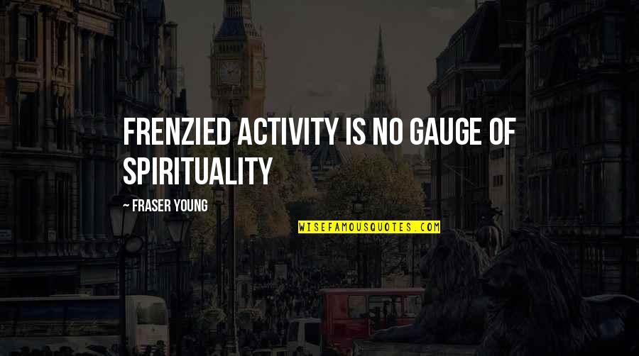 Progressive House Quotes By Fraser Young: Frenzied activity is no gauge of spirituality