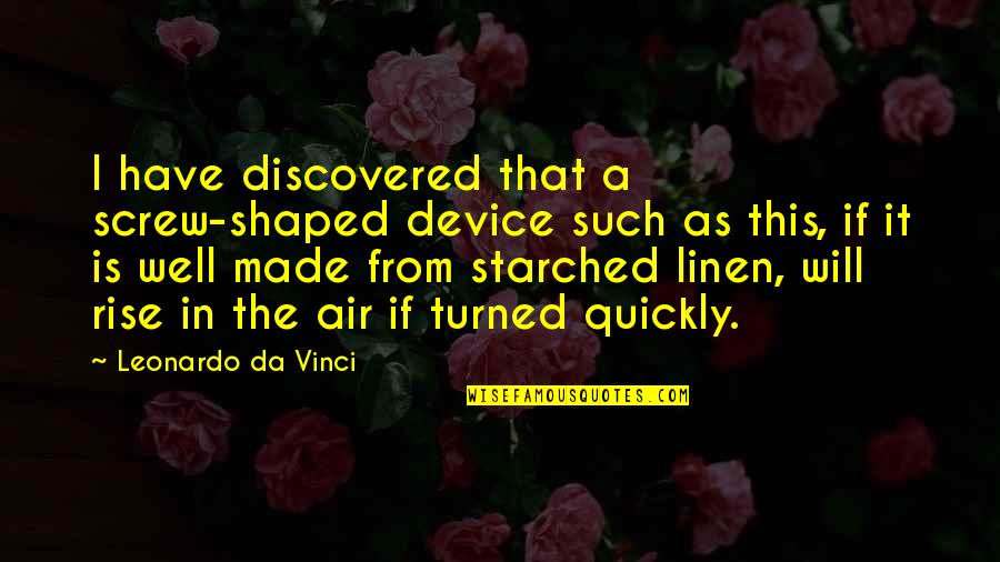 Project Pat Quotes By Leonardo Da Vinci: I have discovered that a screw-shaped device such