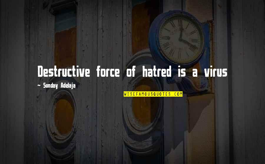 Prolific Love Quotes By Sunday Adelaja: Destructive force of hatred is a virus