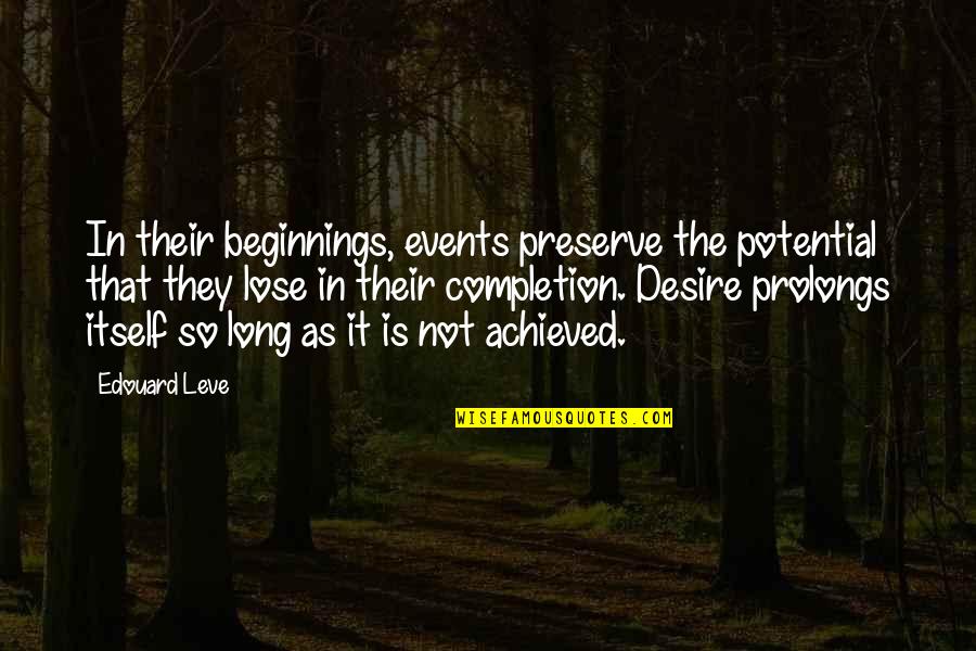 Prolongs Quotes By Edouard Leve: In their beginnings, events preserve the potential that