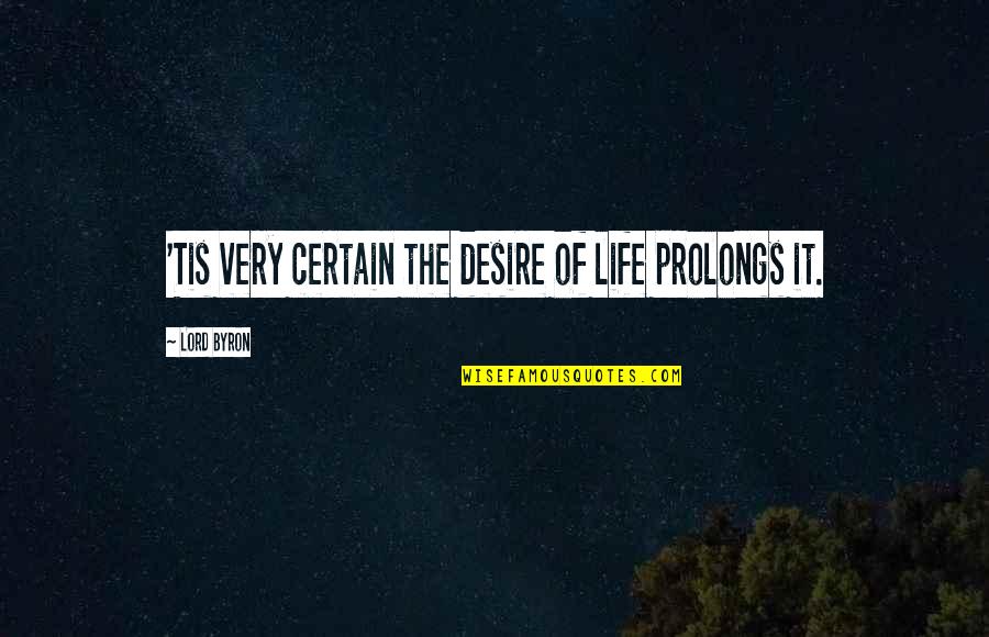Prolongs Quotes By Lord Byron: 'Tis very certain the desire of life prolongs Prolongs Quotes By Lord Byron: 'Tis very certain the desire of life prolongs