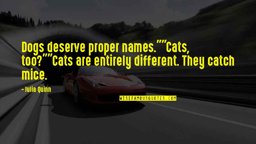 Proper Love Quotes By Julia Quinn: Dogs deserve proper names.""Cats, too?""Cats are entirely different.