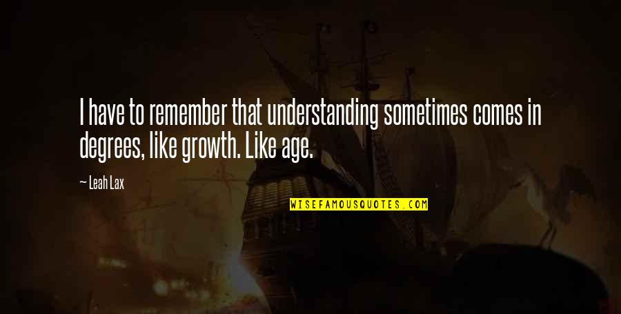 Prosegur Services Quotes By Leah Lax: I have to remember that understanding sometimes comes
