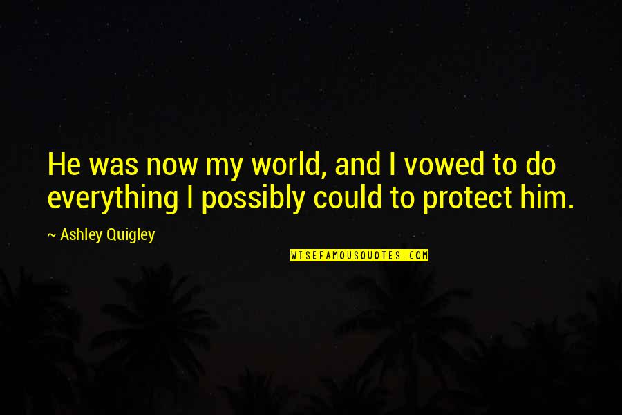 Protect Him Quotes By Ashley Quigley: He was now my world, and I vowed Protect Him Quotes By Ashley Quigley: He was now my world, and I vowed