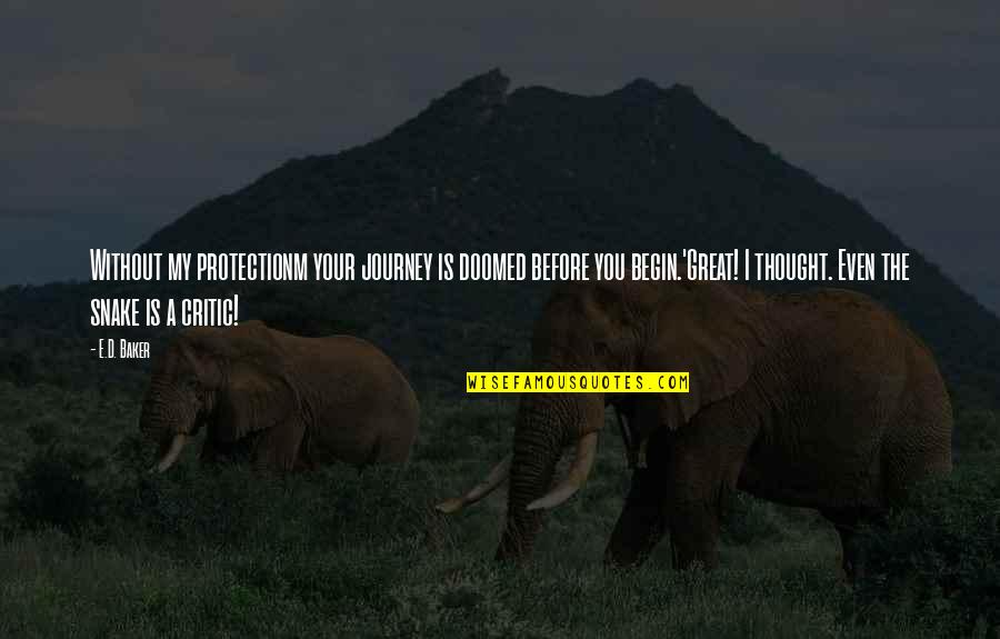 Protectionm Quotes By E.D. Baker: Without my protectionm your journey is doomed before Protectionm Quotes By E.D. Baker: Without my protectionm your journey is doomed before