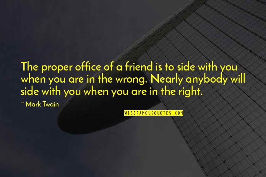 Protective Older Brothers Quotes By Mark Twain: The proper office of a friend is to