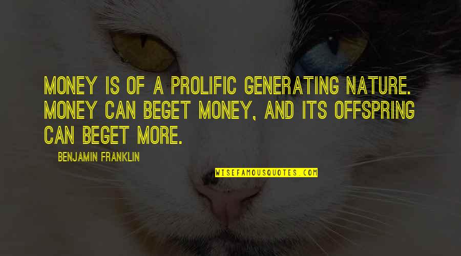 Protestant Ethic Quotes By Benjamin Franklin: Money is of a prolific generating nature. Money