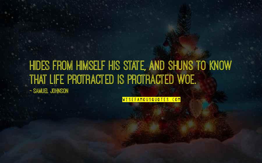 Protracted Quotes By Samuel Johnson: Hides from himself his state, and shuns to